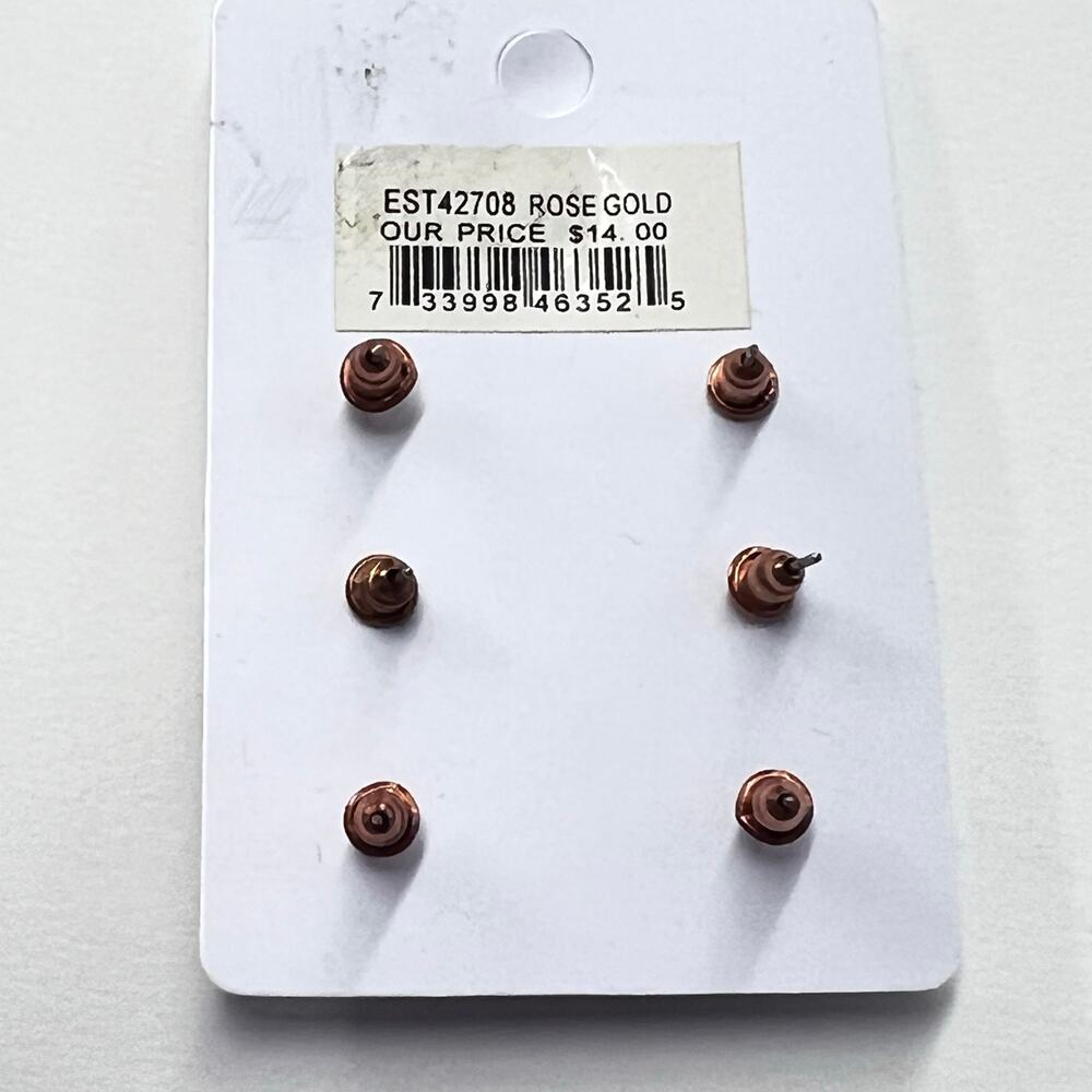 Chic Peach Rose Gold Earrings Set of 3 Hypoallergenic - Picture 4 of 4